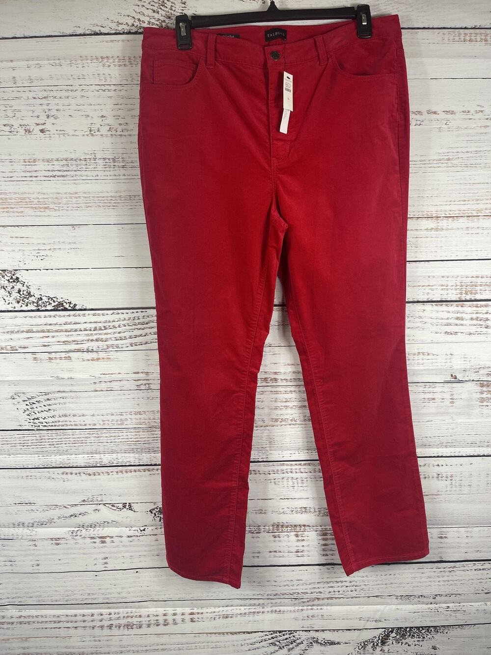 Talbots Pants Women's SZ 16 Red Velveteen Straight Leg Chino Stretch Dress Work